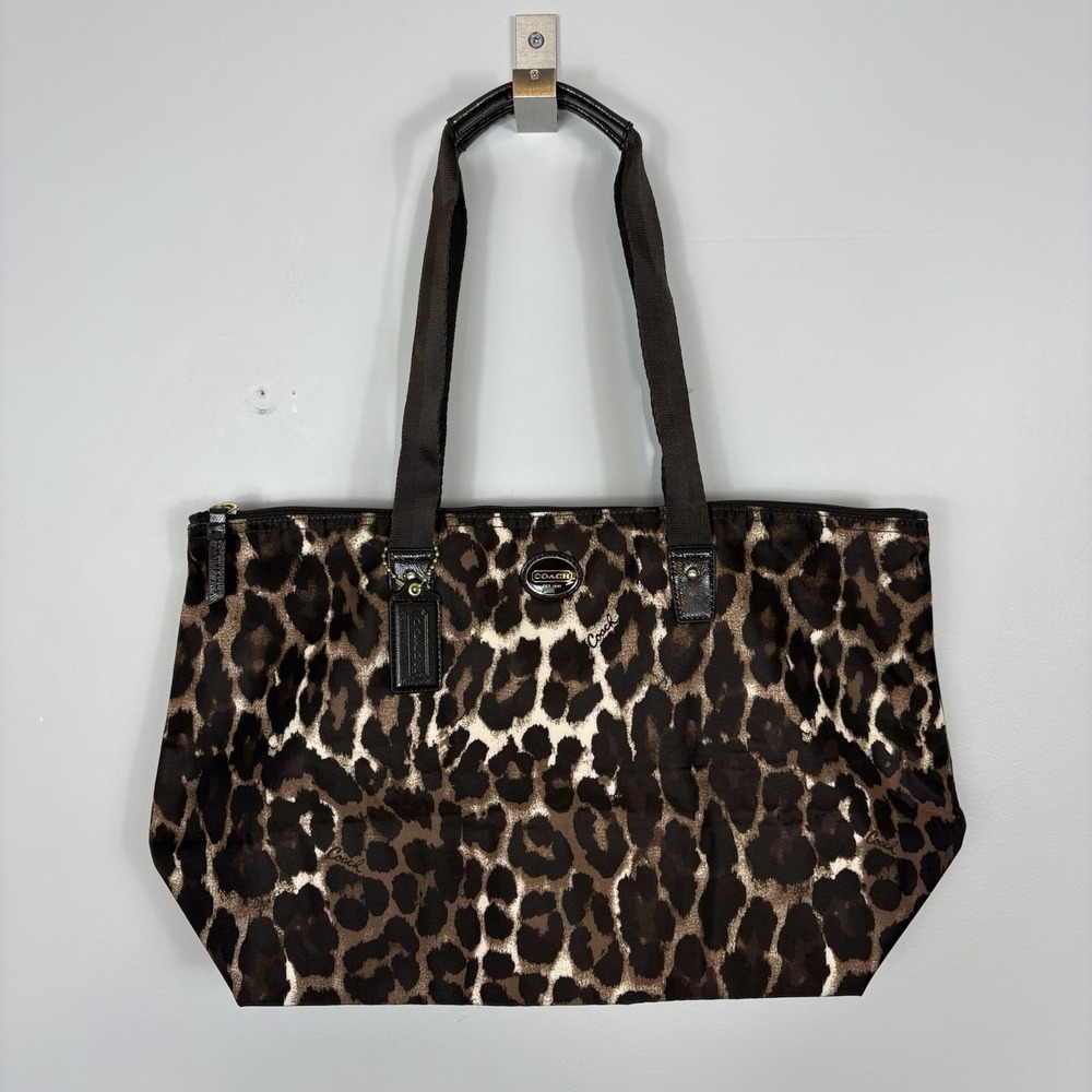 Coach Leopard Print Nylon Tote XL Weekender Packable Ocelot Print Getaway